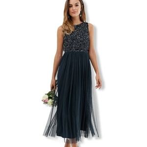 Maya Deluxe Navy Sequin Bodice Tulle Dress New 10 Prom or Wedding